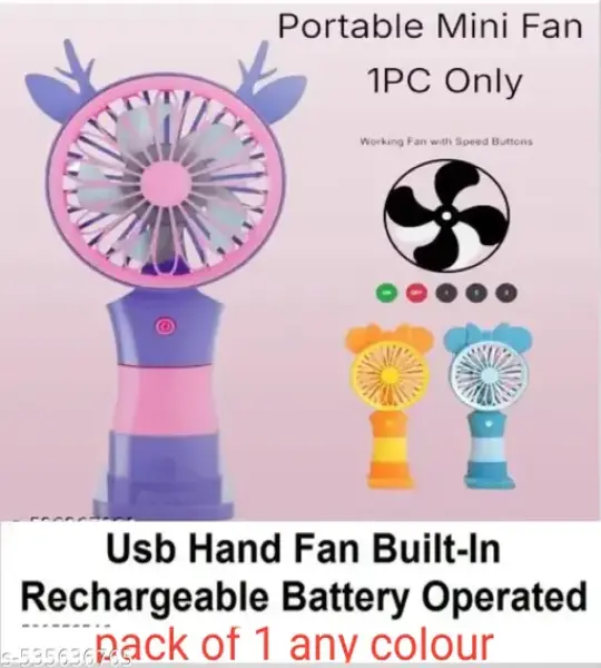 مروحة شحن USB 279 (858-5) - مروحة محمولة قابلة للطي مع إضاءة LED، بطارية 1200 مللي أمبير/ساعة، 3 أوضاع سرعة