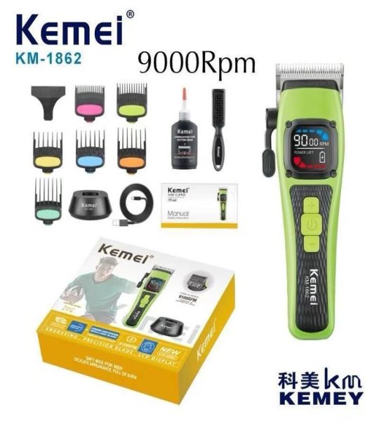 Kemei ماكينة حلاقة كهربائية لاسلكية شاشة LCD KM-1862