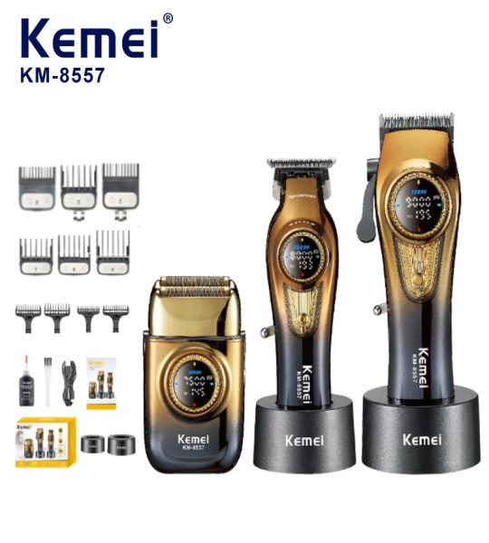 طقم حلاقة كيمي KM-8557 لاسلكي بشاشة LED