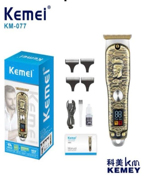 Kemei KM-077 ماكينة حلاقة وقص شعر لاسلكية لحلاقة وقص شعر الذقن والرأس