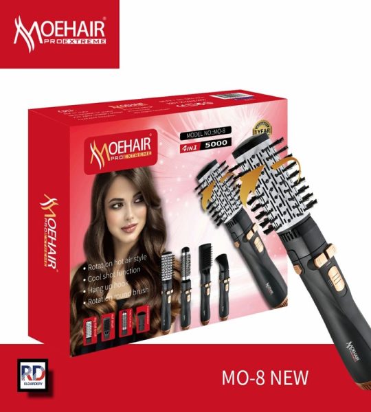 MoeHair MO-8 مصفف شعر هواء ساخن 4 في 1 لتجفيف وفرد وتجعيد الشعر وزيادة كثافته فرشاة موهير MO-8