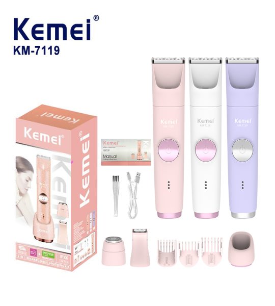 Kemei km-7119 ماكينة نسائية لإزالة الشعر وتشذيبه لإزالة شعر الجسم للنساء والعناية الشخصية