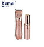 Kemei KM-259 ماكينة تشذيب وإزالة شعر نسائية 2 في 1 لتشذيب وإزالة شعر الوجه والجسم للاستخدام الشخصي