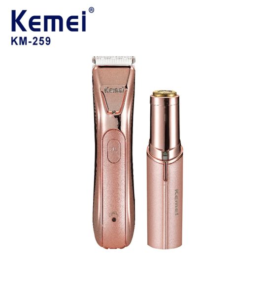 Kemei KM-259 ماكينة تشذيب وإزالة شعر نسائية 2 في 1 لتشذيب وإزالة شعر الوجه والجسم للاستخدام الشخصي