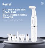 Kemei KM-3523 مجموعة حلاقة وتشذيب كهربائية متعددة الرؤوس لإزالة الشعر وحلاقة وتشذيب الوجه والجسم للاستخدام الرطب أو الجاف