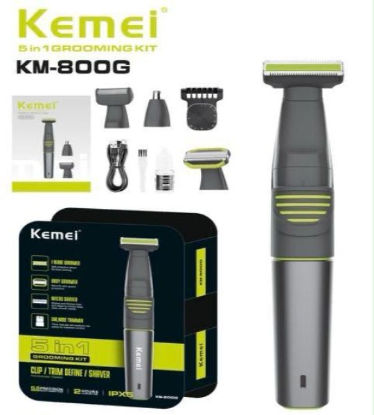 Kemei KM-800G ماكينة حلاقة وتشذيب متعددة الاستخدامات 5 في 1 لحلاقة وتشذيب شعر الجسم والوجه والمناطق الحساسة، مع ملحق لتشذيب شعر الأنف