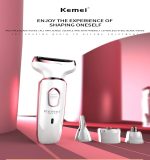 Kemei KM-6713 ماكينة حلاقة وإزالة شعر نسائية 4 في 1 لإزالة شعر الوجه والجسم والعناية الشخصية باستخدام رؤوس قابلة للتبديل