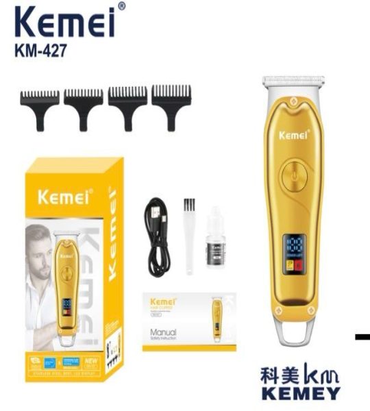 Kemei KM-427 ماكينة حلاقة وتشذيب لاسلكية لقص الشعر وتشذيب اللحية للاستخدام المنزلي أو المهني