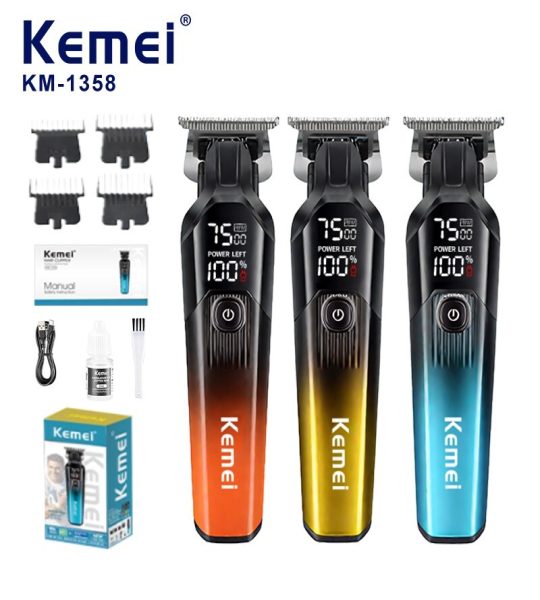 Kemei KM-1358 ماكينة حلاقة وتشذيب لاسلكية للشعر واللحية لحلاقة الشعر وتشذيب اللحية وتحديدها بدقة في المنزل أو أثناء السفر