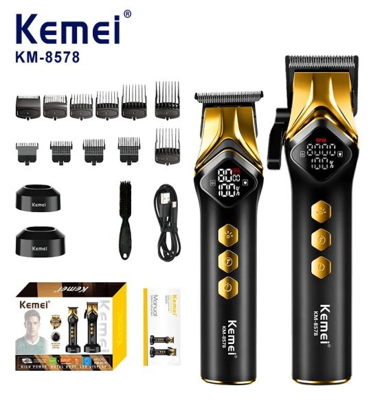 Kemei KM-8578 طقم ماكينة قص شعر وتشذيب 2 في 1 لقص الشعر وتشذيب التفاصيل باستخدام ماكينة قص وماكينة تشذيب ضمن طقم واحد
