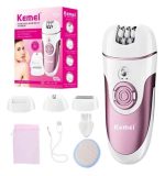 Kemei KM-1307 ماكينة إزالة شعر نسائية 4 في 1 لإزالة شعر الجسم والوجه والعناية بالقدمين باستخدام رؤوس قابلة للتبديل