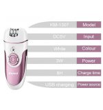 Kemei KM-1307 ماكينة إزالة شعر نسائية 4 في 1 لإزالة شعر الجسم والوجه والعناية بالقدمين باستخدام رؤوس قابلة للتبديل