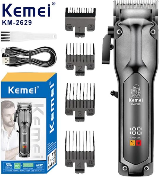 Kemei KM-2629 ماكينة حلاقة شعر ولحية لاسلكية لقص الشعر وتحديد اللحية في المنزل أو صالون الحلاقة