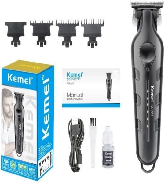 Kemei KM-1563 ماكينة حلاقة وتشذيب كهربائية لقص الشعر وتشذيب اللحية وتحديد الخطوط بدقة