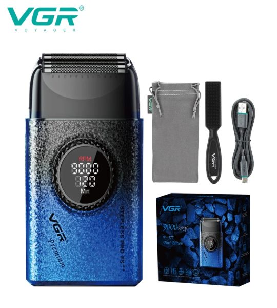 VGR V-377 Blue Edition ماكينة حلاقة كهربائية برأس شبكي مزدوج لحلاقة وتنعيم شعر الوجه وتشطيب اللحية للاستخدام الشخصي والصالونات