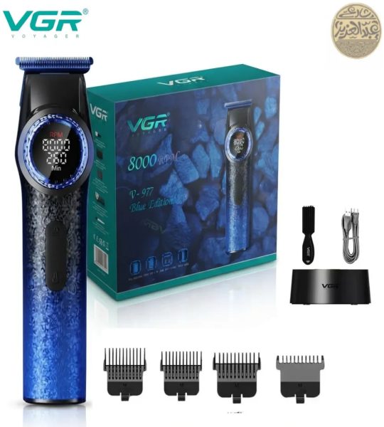 VGR V-977 Blue ماكينة تشذيب الشعر واللحية لتشذيب وتحديد الشعر واللحية بدقة، للاستخدام المنزلي أو الاحترافي
