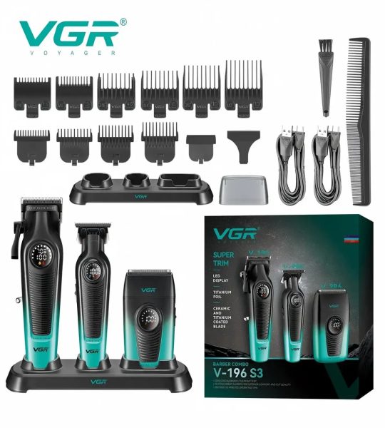 VGR V-196 S3 طقم حلاقة وعناية 3 في 1 لقص الشعر وتحديده وحلاقة الوجه
