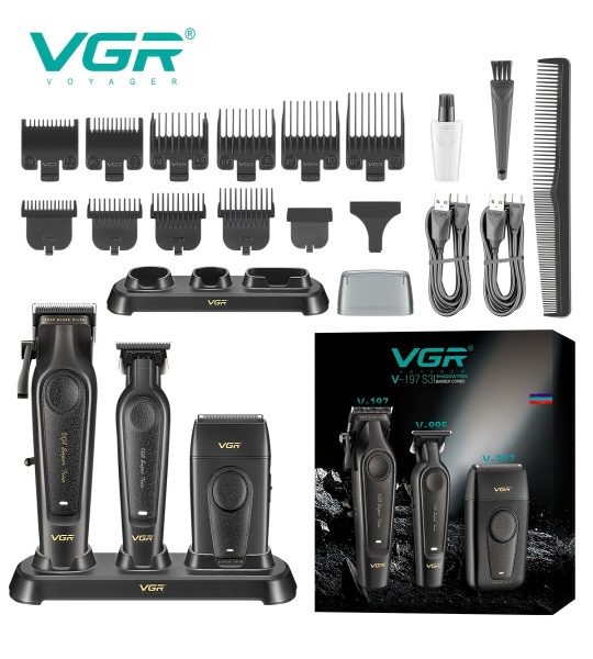 VGR V-197s3 طقم حلاقة وتشذيب 3 في 1 لقص الشعر وتحديد اللحية والشارب وتشطيب الحلاقة
