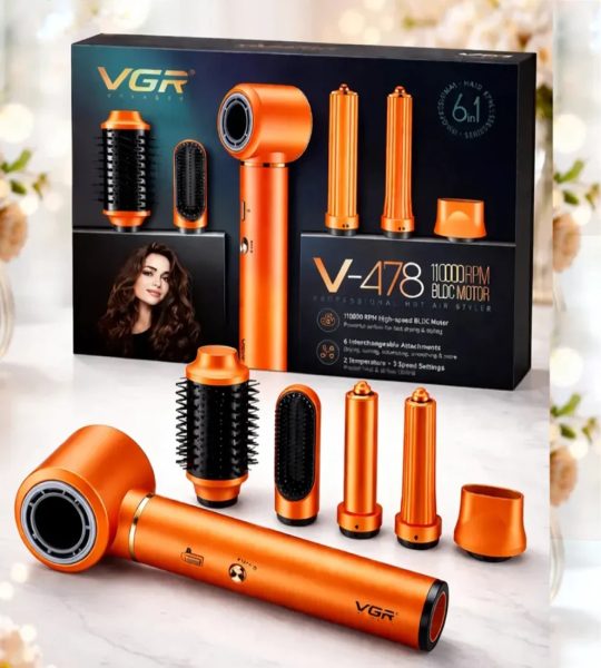 VGR V-478 فرشاة هواء ساخن متعددة الاستخدامات لتصفيف الشعر لتجفيف الشعر وتصفيفه وفرده وتجعيده باستخدام ملحقات قابلة للتبديل