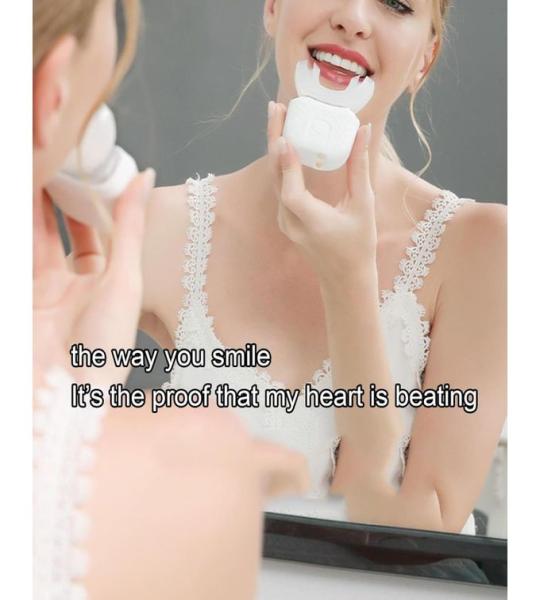 مساج تبييض الاسنان فرشاة اسنان كهربائية بالموجات فوق الصوتية اوتوماتيكية للبالغين على شكل حرف U